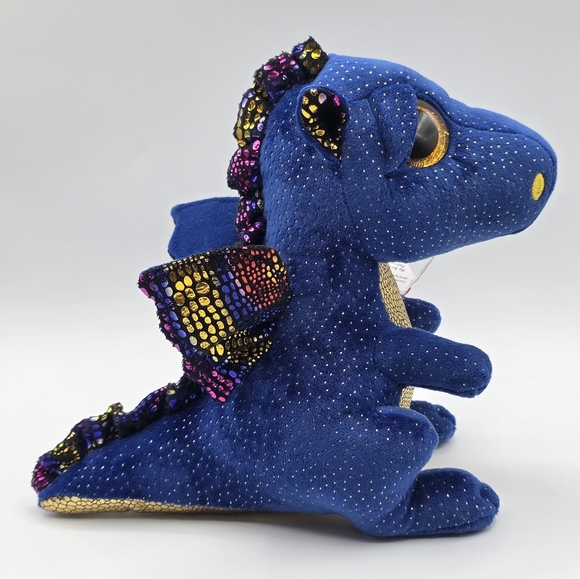 Ty Beanies Boos Saffire Blue & Gold Dragon Plush - Picture 9 of 12